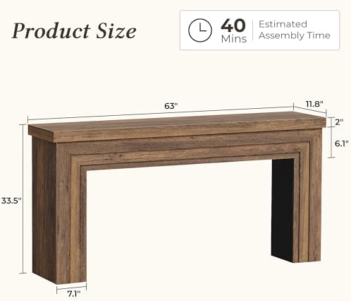 Huuger 63 Inch Entryway Table, Rectangular Console Table for Living Room