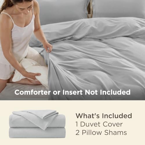Bedsure Duvet Cover Queen Size, Double Brushed Bedding Set, Silver Grey