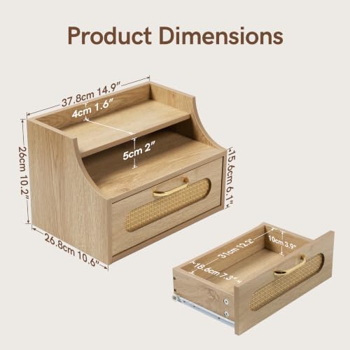 Afuly Floating Nightstand Set of 2 with Drawer, Oak Ratten Bedside Table