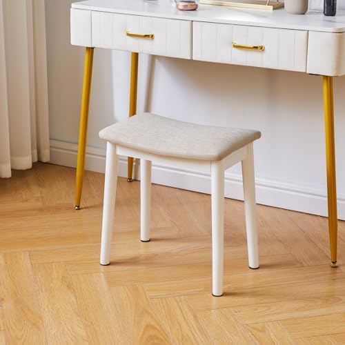IBUYKE Saddle Cushion Vanity Stool Chair, Piano Bench, Light Linen WBD007WY