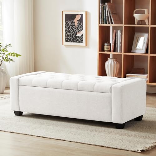 Huatean Home 48" Ottoman with Storage, White Storage Ottoman Bench