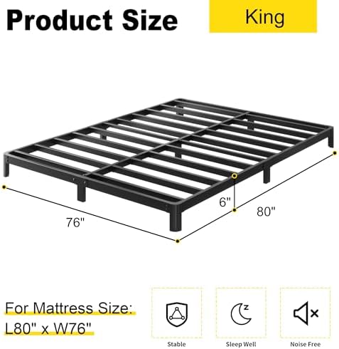 6 Inch Low Profile King Bed Frame with Rounded Corner Legs