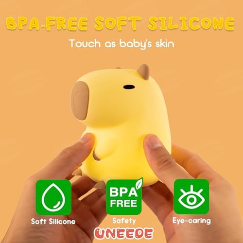 UNEEDE Cute Capybara Night Light, Novelty Animal Silicone Nursery Night Light Rechargeable Table Bedside Lamp with Touch Sensor for Bedroom Living Room Squishy Capybara Stuff Boys Girls Gifts