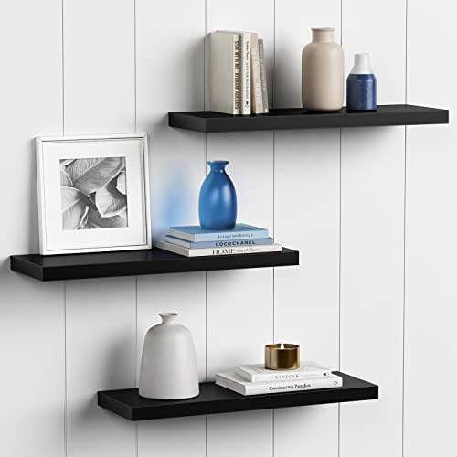 24 Inch Floating Shelves for Wall, Black Wall Shelf for Bedroom Set of 3