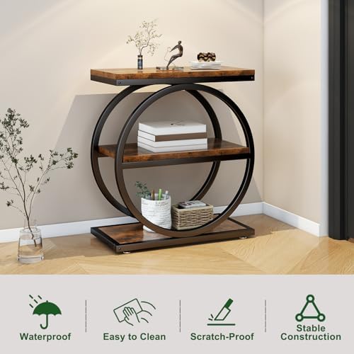 IBUYKE Narrow End Table with 3 Storage Shelves,Rustic Brown UTMJ418H