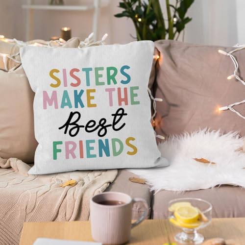 Girls Room Throw Pillow Cover 18x18, Sisters Make the Best Friends Decorative Pillow Covers for Kids Toddler Girl Nursery Room Bedroom Playroom, Playroom Accent Pillows Cover Pillowcases