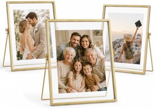 AceList Floating Picture Frame, 3 Pack 8x10 Gold Double Glass
