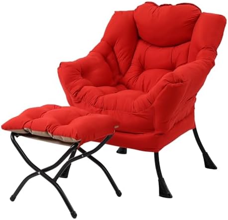 Welnow Lazy Chair with Ottoman, Reading Chair with Footrest,Red