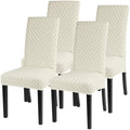 SearchI Dining Room Chair Covers Set of 4, Stretch Jacquard Parsons Chair Slipcovers Super Fit Removable Washable Kitchen Chair Protector Cover for Dining Room, Hotel, Ceremony (Cream)