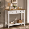 38.6" W Narrow Console Table with 2 Drawers, White