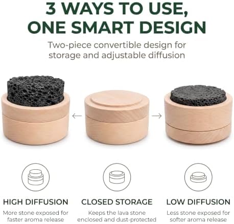 Lava Rock Passive Essential Oil Diffuser with Lid, Waterless