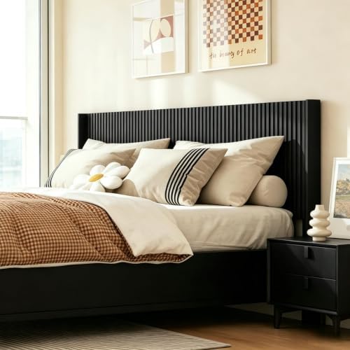 COCO DESIGN King Size Fluted Headboard Only, 80" Black Wall Mount