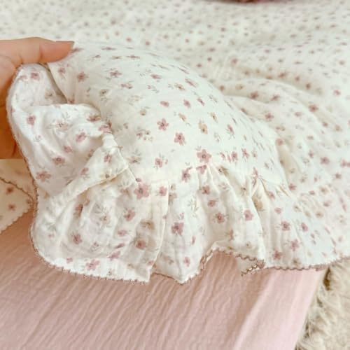 Pink Floral Duvet Cover Queen Princess Ruffled Bedding, No Pillow