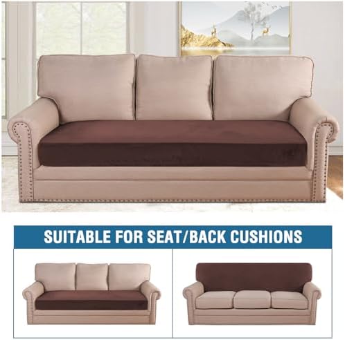 H.VERSAILTEX Velvet Stretch Individual Couch Cushion Cover Plush Cushion Slipcover for Loveseat Sofa Cushion Furniture Protector Seat Cushion Sofa Cover (1 Piece Sofa Cushion Cover, Brown)