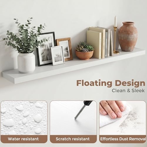 72 Inch Floating Shelves for Wall, 8"D Wood Storage Shelves, White Finish
