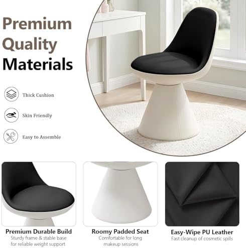Modern Upholstered Vanity Stool Chair, Comfy PU Leather Ottoman Stool