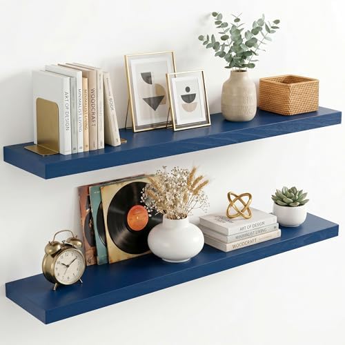 fuqing 40 Inch Floating Shelves, 6.7 Inch Deep Blue Wall Shelves Set of 2