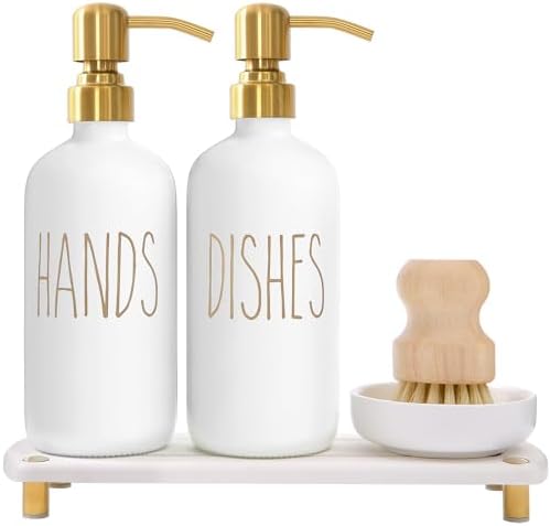 MOMEEMO Soap Dispenser Set Comes with Stainless Steel Pumps, Gold & White