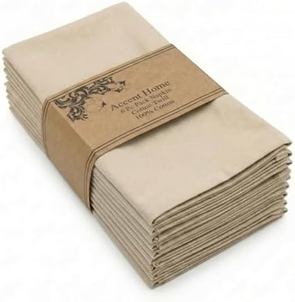 ACCENTHOME Accent Home 100% Cotton Napkins, Delicate Cloth Napkins for Dinners, Parties and Weddings，18 x 18 Inch Set of 6 - Natural