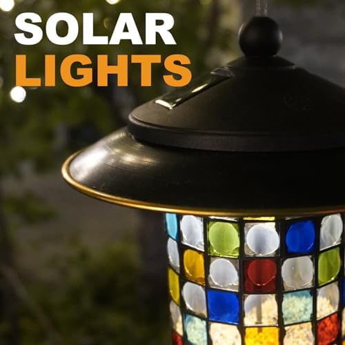 Solar Bird Feeder for Outdoor Hanging Stained Glass, Vita/Square