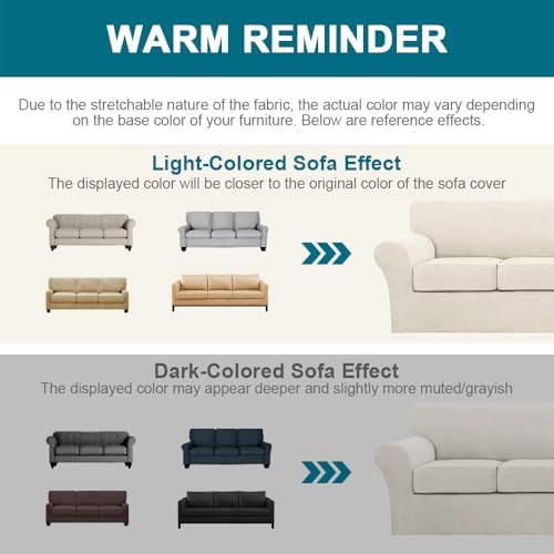 Turquoize 4 Piece Sofa Covers for 3 Cushion Couch Sofa Slipcover Soft Couch Cover for Dogs Washable Furniture Cover with 3 Individual Large Cushion Covers Feature Fabric (Large Sofa, Ivory)