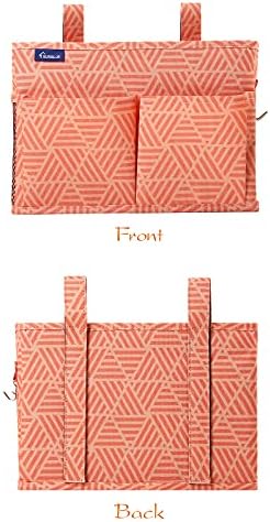 Surblue Bedside Caddy Hanging Bed Organizer Storage Bag Pocket for Bunk and Hospital Beds, College Dorm Rooms Baby Bed Rails,Camp Chiars，Wheelchair Side Bag，4 Pockets and 2 Hooks (Orange Plaid)
