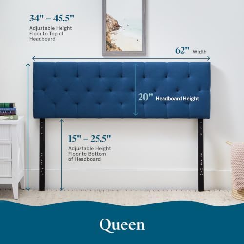LUCID Mid-Rise Upholstered Headboard, Diamond Tufted, Cobalt, Queen Size