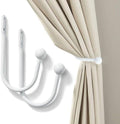 Set of 2 Curtain Holdbacks, Metal Decorative Drapery Holdback, Wall Mounted Window Drapery Tiebacks for Bedroom, Livingroom, Office Come with Screws (White)