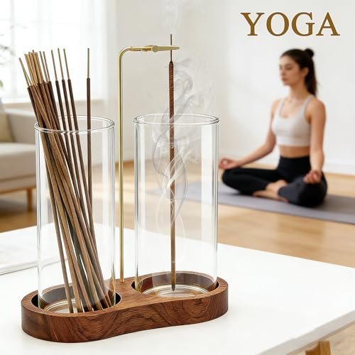 Ceremony Incense Holder,2 in 1 Wooden Incense Burner(Transprent, Two Glass)