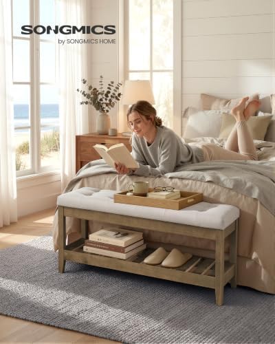 SONGMICS Storage Ottoman with Solid Wood Frame, 42.9 x 15.7 x 17.7 Inches