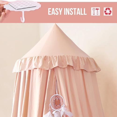 Kertnic Decor Princess Canopy for Girls Bed, Soft Smooth Playing Tent Canopy Room Decoration Castle, Dreamy Mosquito Net Bedding, Reading Nook Canopies in Home (Pink-Ruffle)