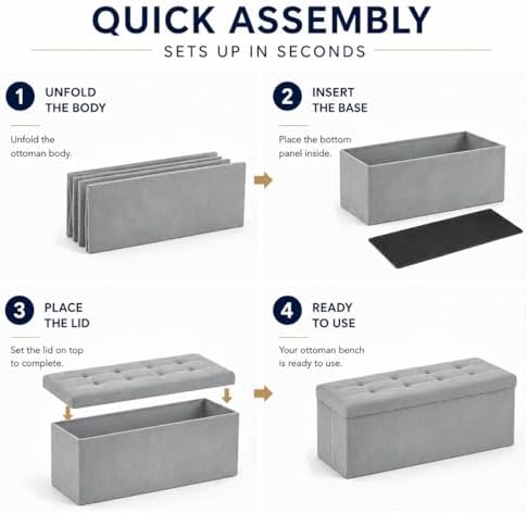 ALASDO 43 Inch Folding Storage Ottoman Bench with Hidden Storage, Velvet Storage Ottoman Foot Rest Stool, End of Bed Bench for Bedroom, Living Room, Entryway and Closet, Dark Gray