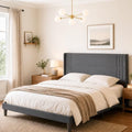 Gizoon King Bed Frame with Wingback Headboard, Upholstered Platform Bed