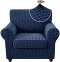 MAXIJIN 2 Pieces Stretch Chair Cover Armchair Covers for Living Room Thick Soft Chair Slipcovers with Arms Dogs Pet Single Sofa Couch Protector with Elastic Bottom (Navy Blue, 31"-46")