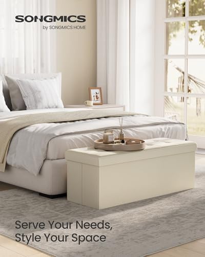 SONGMICS 43.3 Inches Folding Storage Ottoman Bench, Load 660 lb