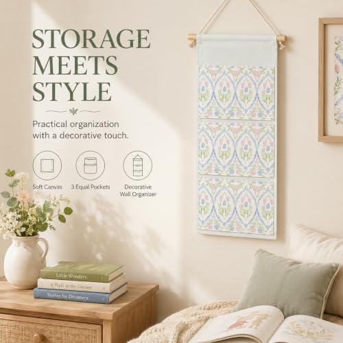 IAXIC Botanical Wall Organizer, Canvas Storage Pockets for Bedroom