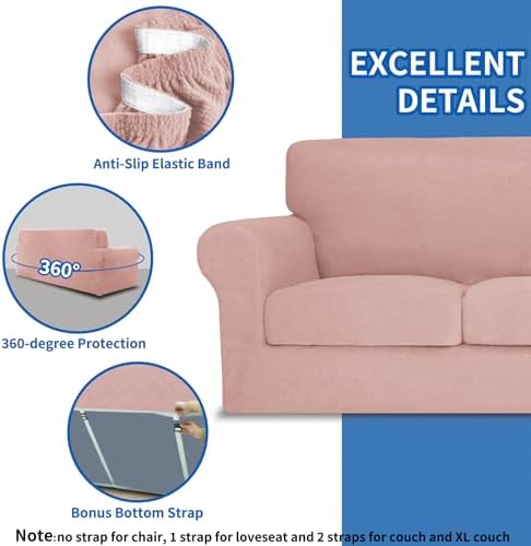 MAXIJIN 3 Piece Couch Covers for 2 Cushion Couch Sofa Cover, Stretch Loveseat Sofa Slipcovers for Sofas with 2 Large Cushions, Thick Dogs Pet Furniture Covers (71"-91", Dusty Pink)