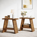 Solid Wood End Table for Living Room Set of 2, Narrow Small Side Table with 2-Tier Storage, Farmhouse Bedside Nightstand for Bedroom, Small Places, Rustic Brown (2 PCS)