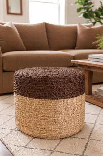 Pouf Ottoman 100% Jute Pouffe Natural Brown (18"x18"x12")