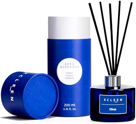 Xcleen Reed Diffusers for Bathroom, 6.7 oz(200ml) Citrus Scented Oil Diffuser with Fiber Sticks, Air Freshener for Bedroom, Office, Home Fragrance Decor