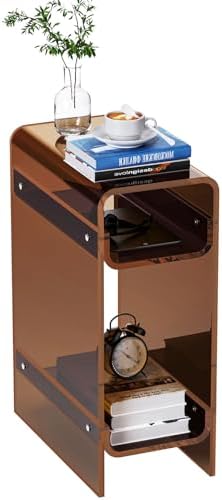 Clear Acrylic Side Table, Narrow Nightstand Bedside Table for Bedroom, Skinny Small End Table (Dark Brown, 8.7'' x 15.7'' x 21.7")