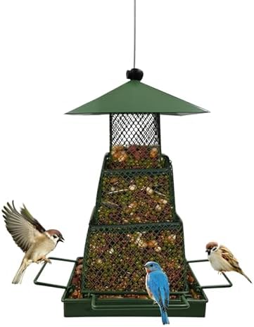 Metal Hanging Bird Feeder with 360° Mesh and 4 Perches
