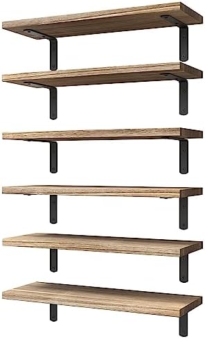 WOPITUES Floating Shelves Set of 6 for Wall Decor & Storage, Rustic Brown
