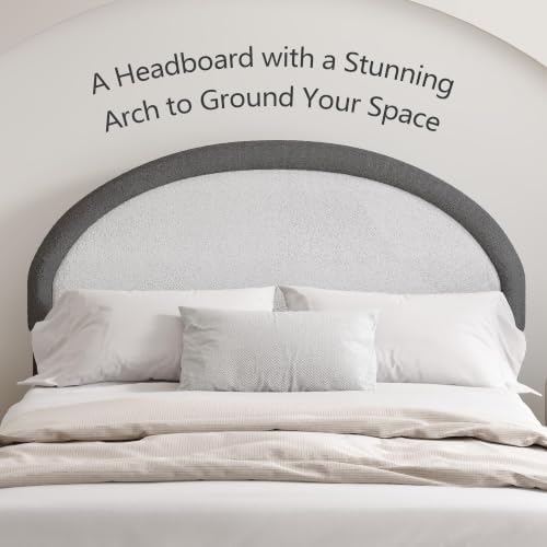 REVOMINCA Queen Upholstered Bed Frame, Boucle Queen Bed Frame with Headboard, Grey Bed Frame, Soft Rounded Corners, No Box Spring Required, Easy Assembly