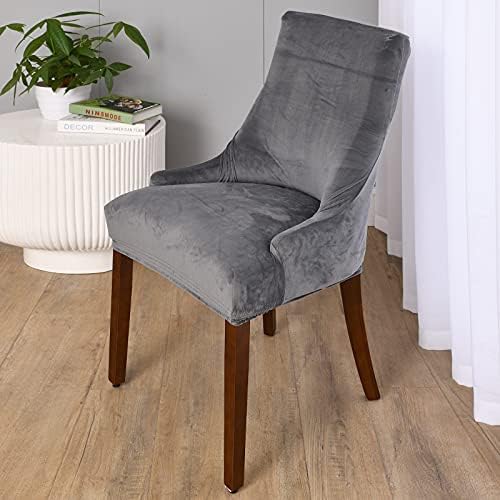 MIFXIN Velvet Wingback Side Chair Cover Slipcover Stretch Washable Sloping Armchair Accent Chair Protector Seat Cover for Dining Room Banquet Home Party Decor (Set of 2, Dark Grey)