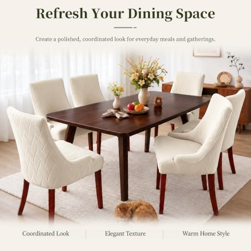 MIFXIN Wingback Side Chair Covers Dining Chair Slipcover Jacquard Stretch Sloping Armchair Protector Arm Chair Seat Cover for Dining Room Living Room Banquet Home Decor (Beige, 2 Pcs)