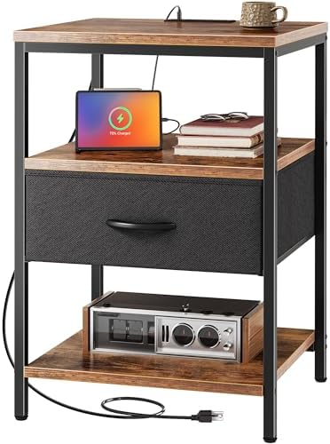 SUPERJARE Nightstand with Charging Station, USB-C Port, Bedside Table