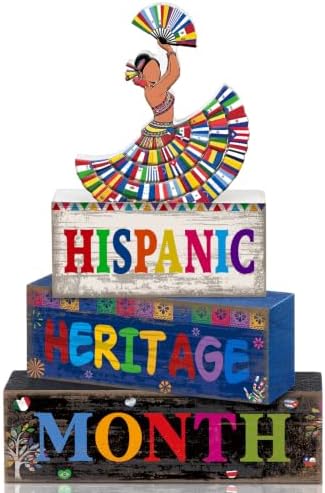 Moucuny 4 Pcs Hispanic Heritage Month Decorations, Dancer Wood Block Sign