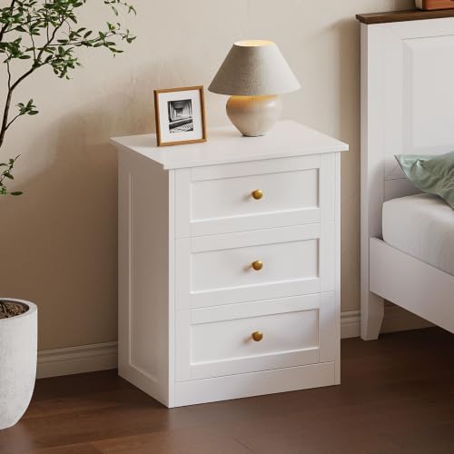 wanan Nightstands Set of 2 with Hidden Drawer, White and Gold