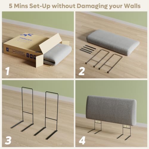 Pinmoco 4.7” Headboard for Full Size Bed, No Drill Needed, Gray